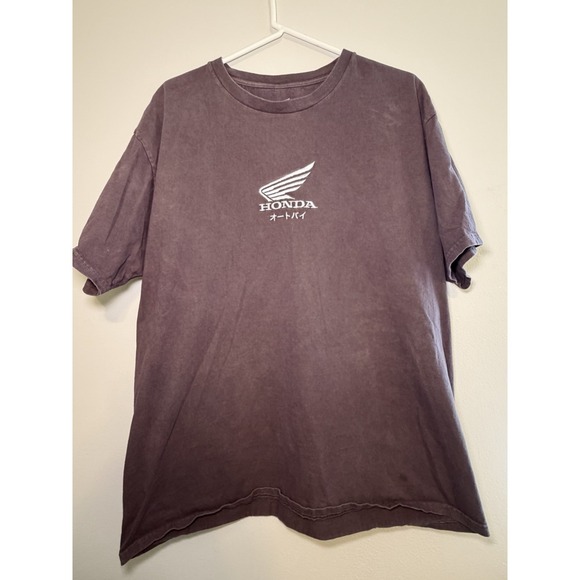 Honda Large T-Shirt Mens Brown Embroidered Wing Logo Japanese Katakana Tee XL